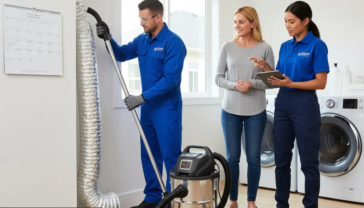 Technician cleaning dryer vent hose in Saint Louis MO for Five Star Cooling home service