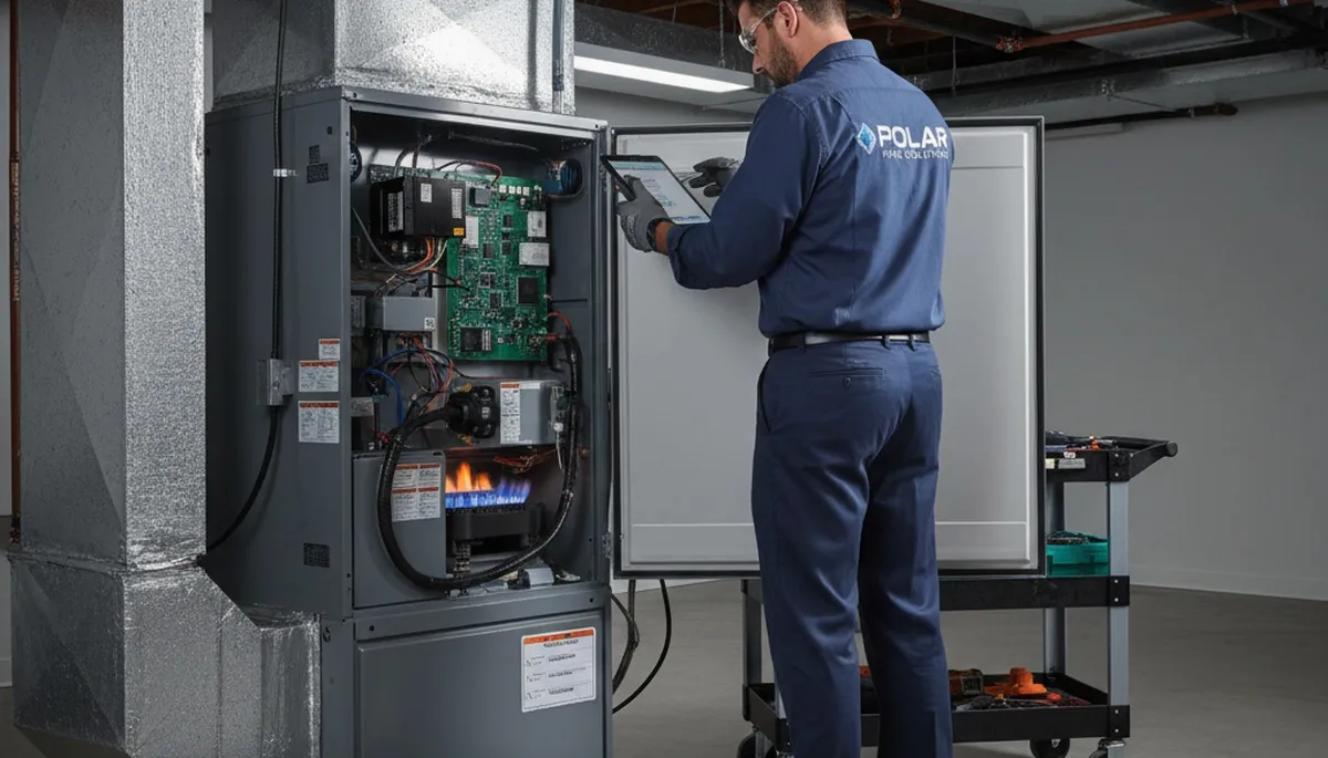 Technician providing furnace repair service in Saint Louis MO for Five Star Cooling